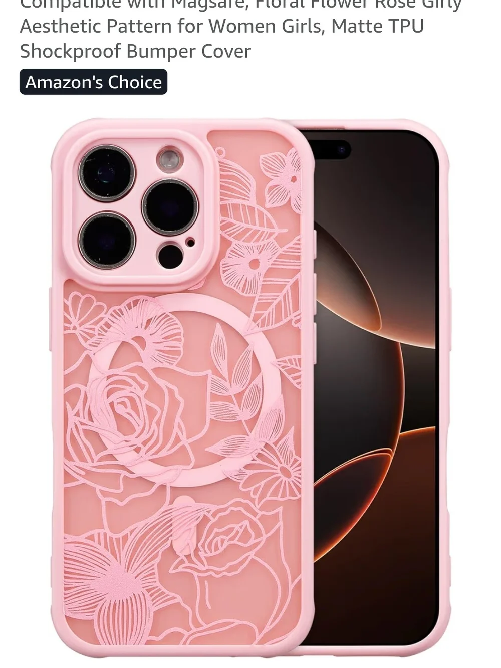 Pink Floral Rose MagSafe Case for iPhone 16 Pro Max – 3D Embossed Aesthetic